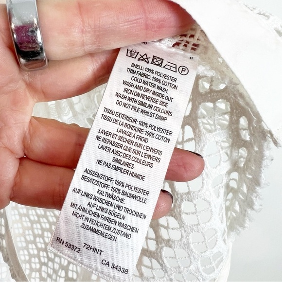 FRENCH CONNECTION WHITE EYELET
 LACE LONG SLEEVE BLOUSE WOMENS SZ XXS - Picture 5 of 7